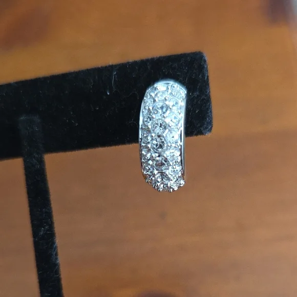 Swarovski Silver Pavé Crystal Huggie Earrings - Picture 2 of 5